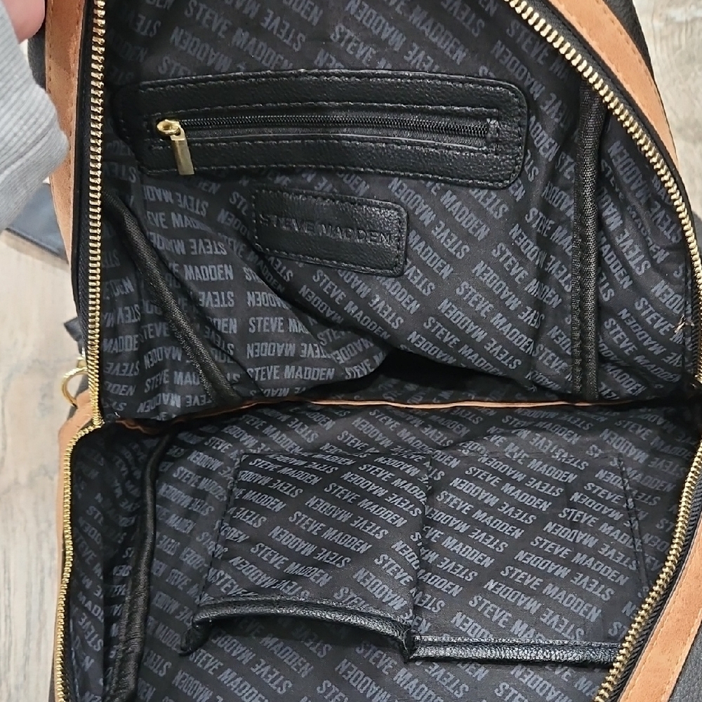 Steve Madden Leather Black and Tan Women's Backpack - Picture 4 of 12